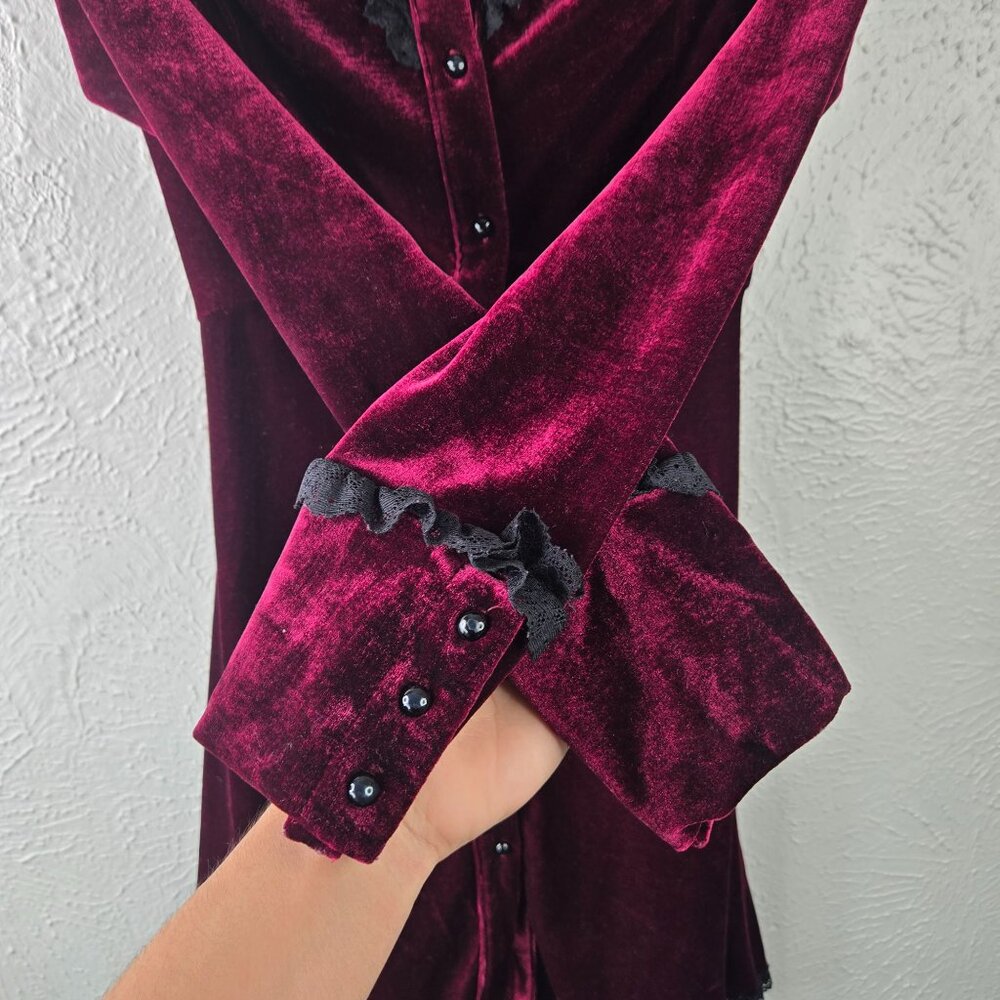 Killstar Burgundy Velvet Lace-Trim Mini Dress - Picture 7 of 13